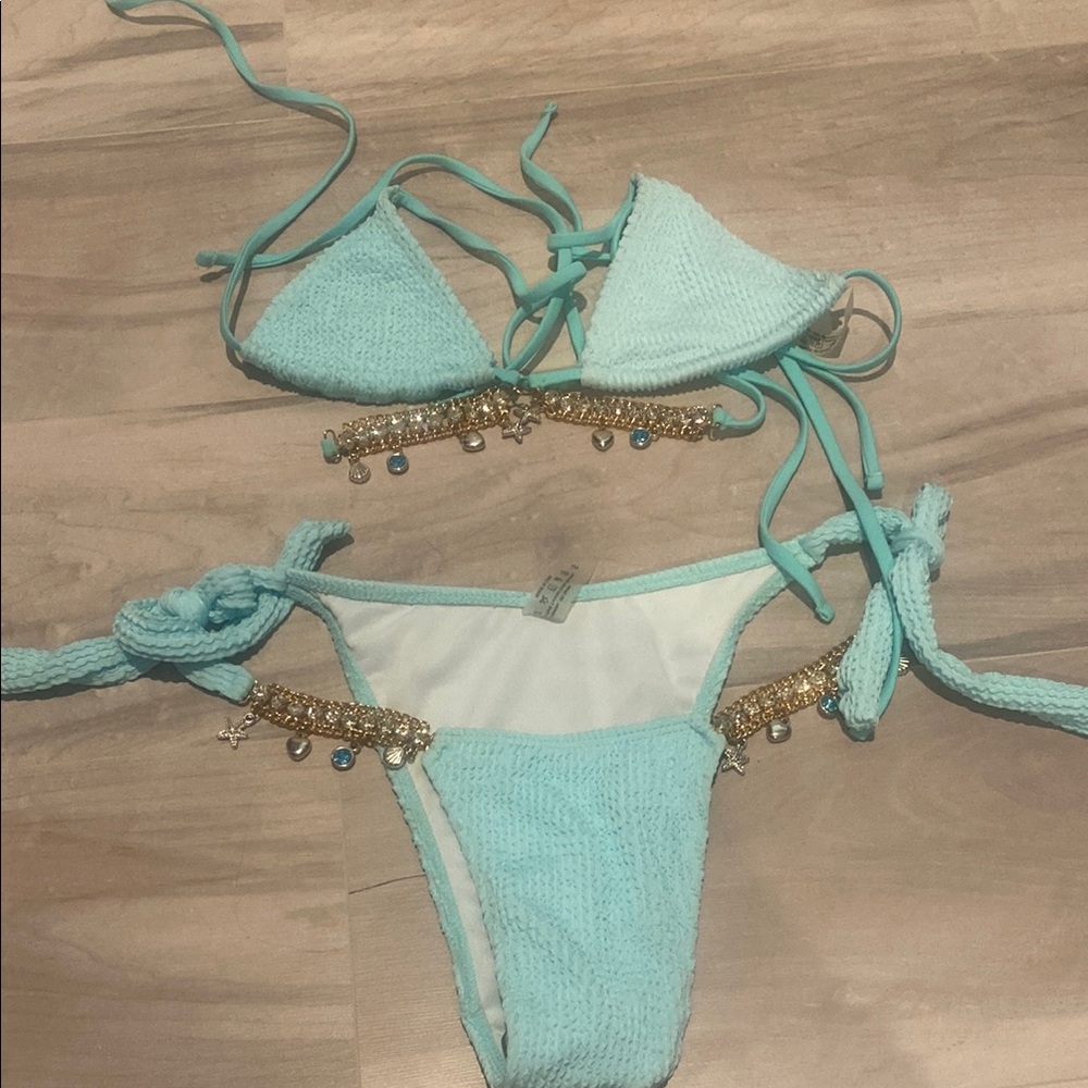 SHEIN Aqua Bikini with Gold Details